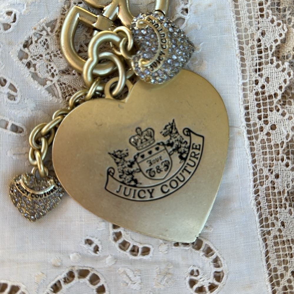 Vintage Juicy Couture Large Bag Charm Rhinestone Hearts - Picture 3 of 5